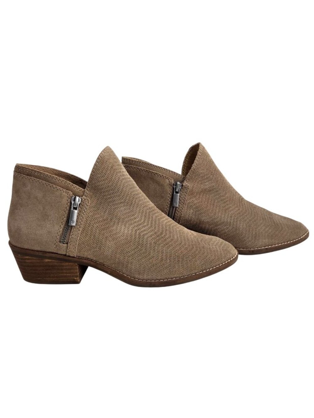 Lucky Brand Fhuna Tan Suede Ankle Booties Side Zippers & Stacked Heel Size 11
